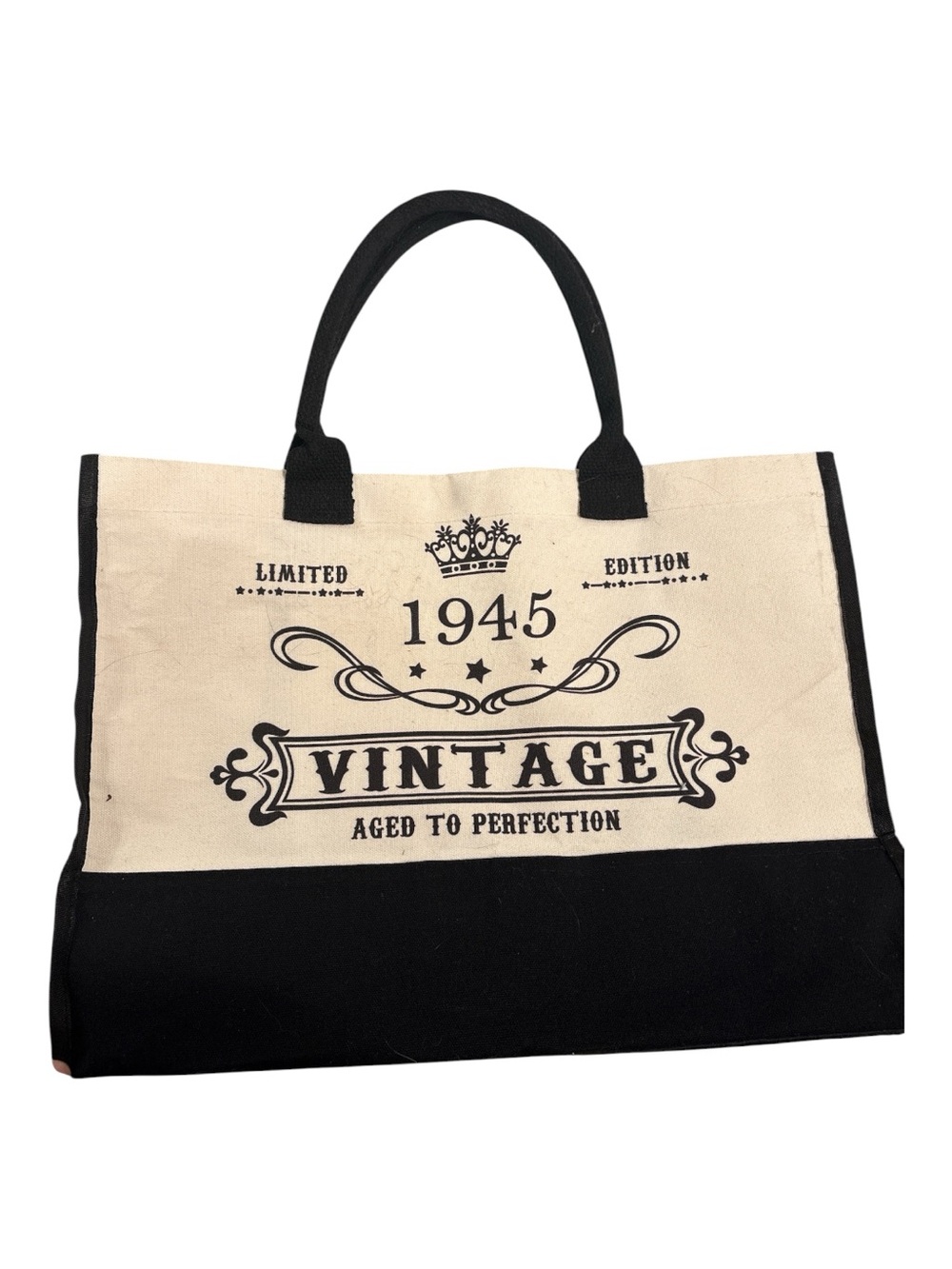 Vintage 1945 Limited Edition Canvas Tote Bag - Black & Cream Reusable Shopper